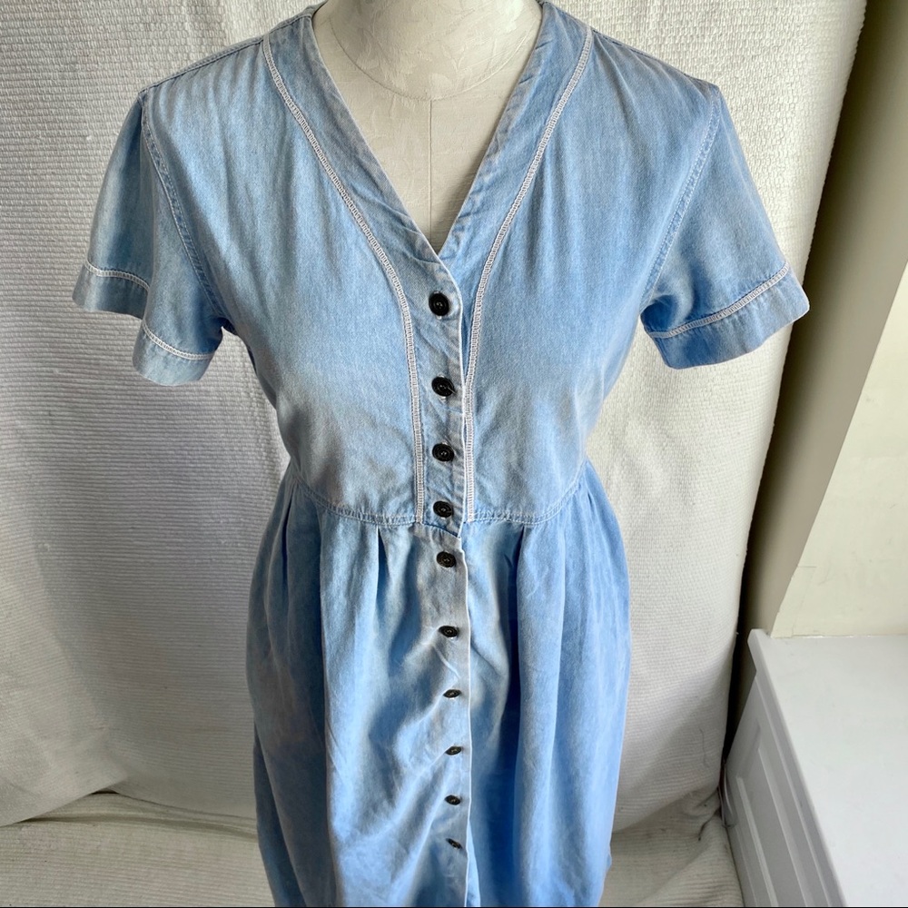 Vintage 90s S/M Jean Denim Babydoll Midi Dress - Picture 3 of 8
